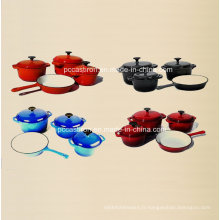 4PCS émaillées en fonte de fer en cuisinière en quatre couleurs